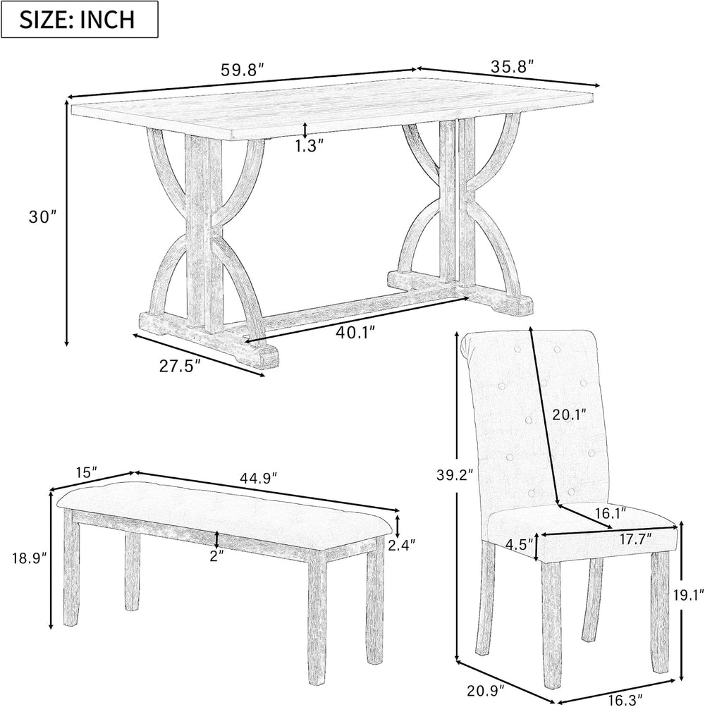Merax 6-Piece Solid Wood Dining Table Set for 6, Solid Wood Rectangular Kitch...