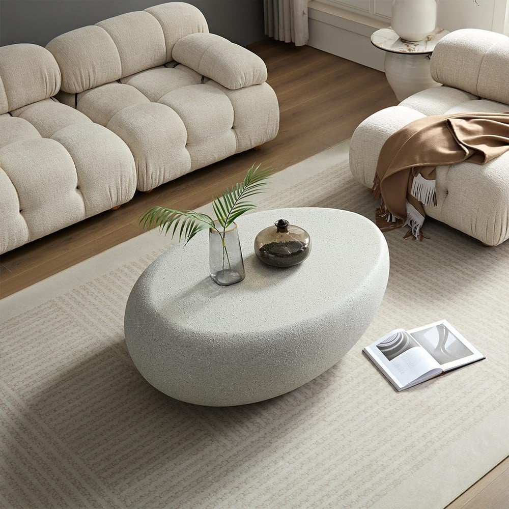 Oval Coffee Table, Faux Stone Center Table, No Assembly