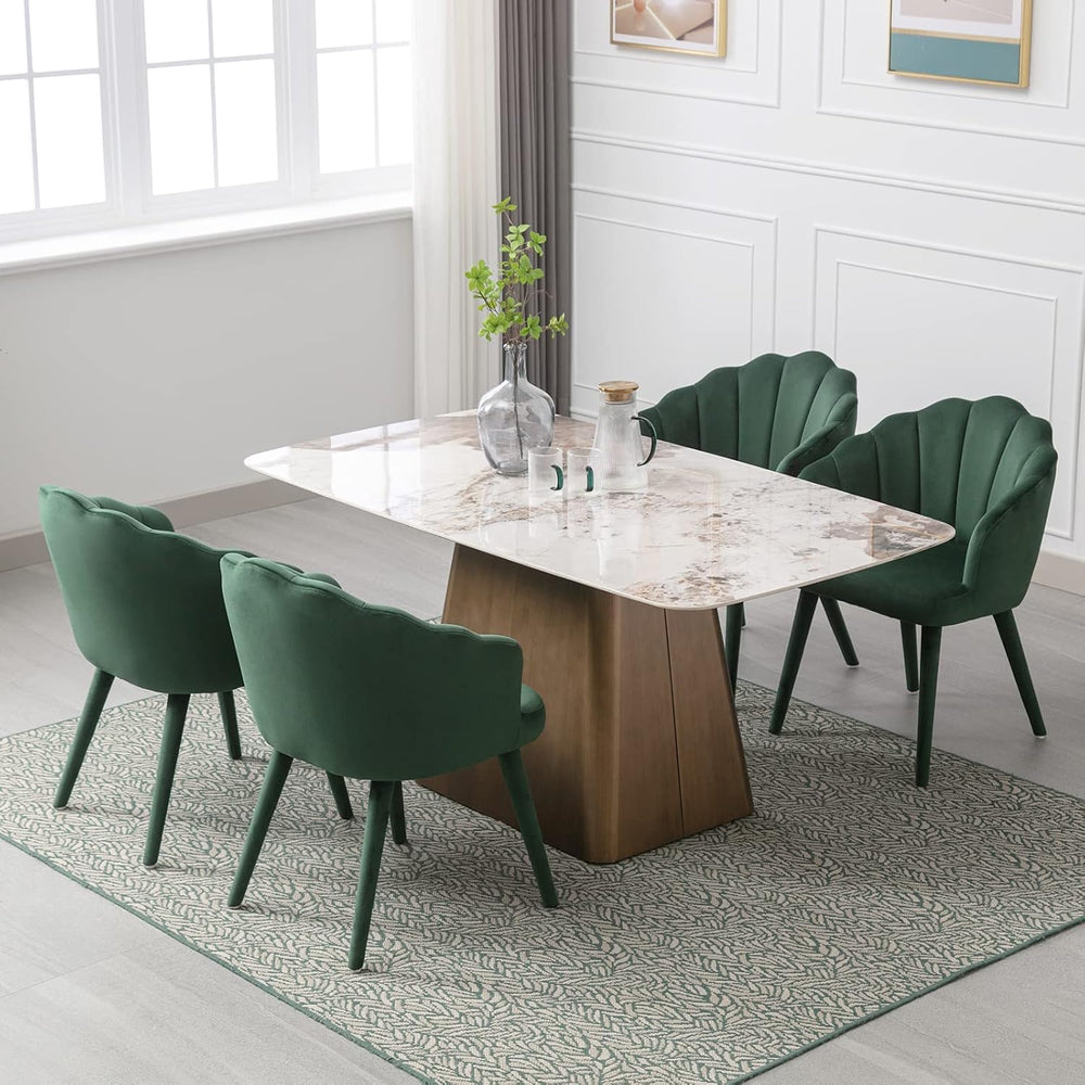 Velvet Dining Chairs Set of 2 Modern Living Room Chairs with Petal Back &...