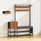 Itaar Coat Rack, Hall Tree with Bench and Shoe Storage, 7-in-1 Entryway Bench with Soft Cushion, Storage Bag, 3 Fabric Drawers(Rustic Brown)