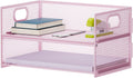Marbrasse 2 Tier Paper Organizer Letter Tray, Mesh File Organizer with Handle, Paper Sorter Desk Organizer for Home Office Supplies - Pink