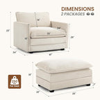 ROWHY Single Armchair with Ottoman, Modern Corduroy Cloud Couch with Convertible Chaise, Upholstered Sofa Set for Living Room, Beige