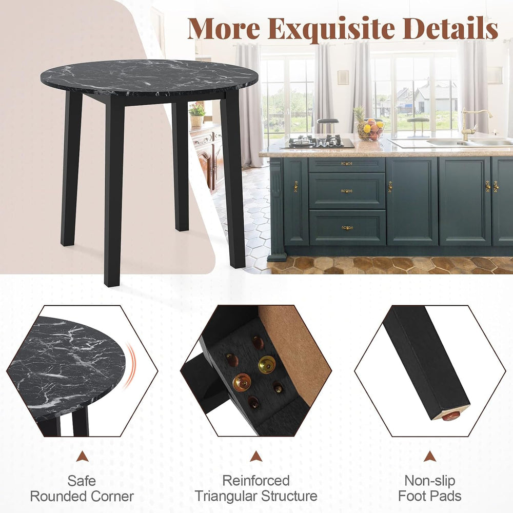 Giantex 35” Round Dining Table with Rubber Wood Legs, Marble-Textured Veneer ...