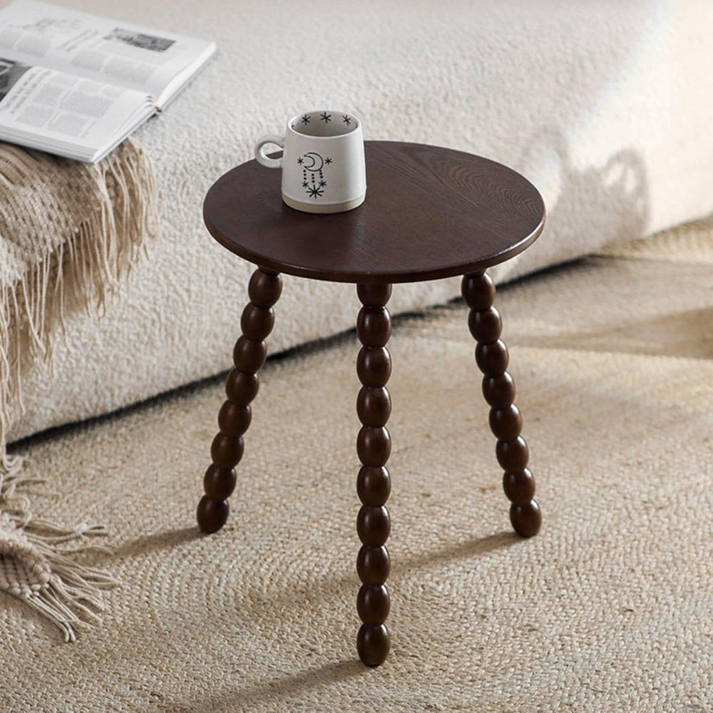 Qianly Round Bobbin Leg Table Solid Wood Bobbin Leg Side Table Space Saving V...