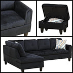 L-Shaped Sectional Sofa with Movable Chaise & Storage Ottoman, Lounge 3-Piece Modular Convertible Couches for Living Room, Apartment & Office, Black