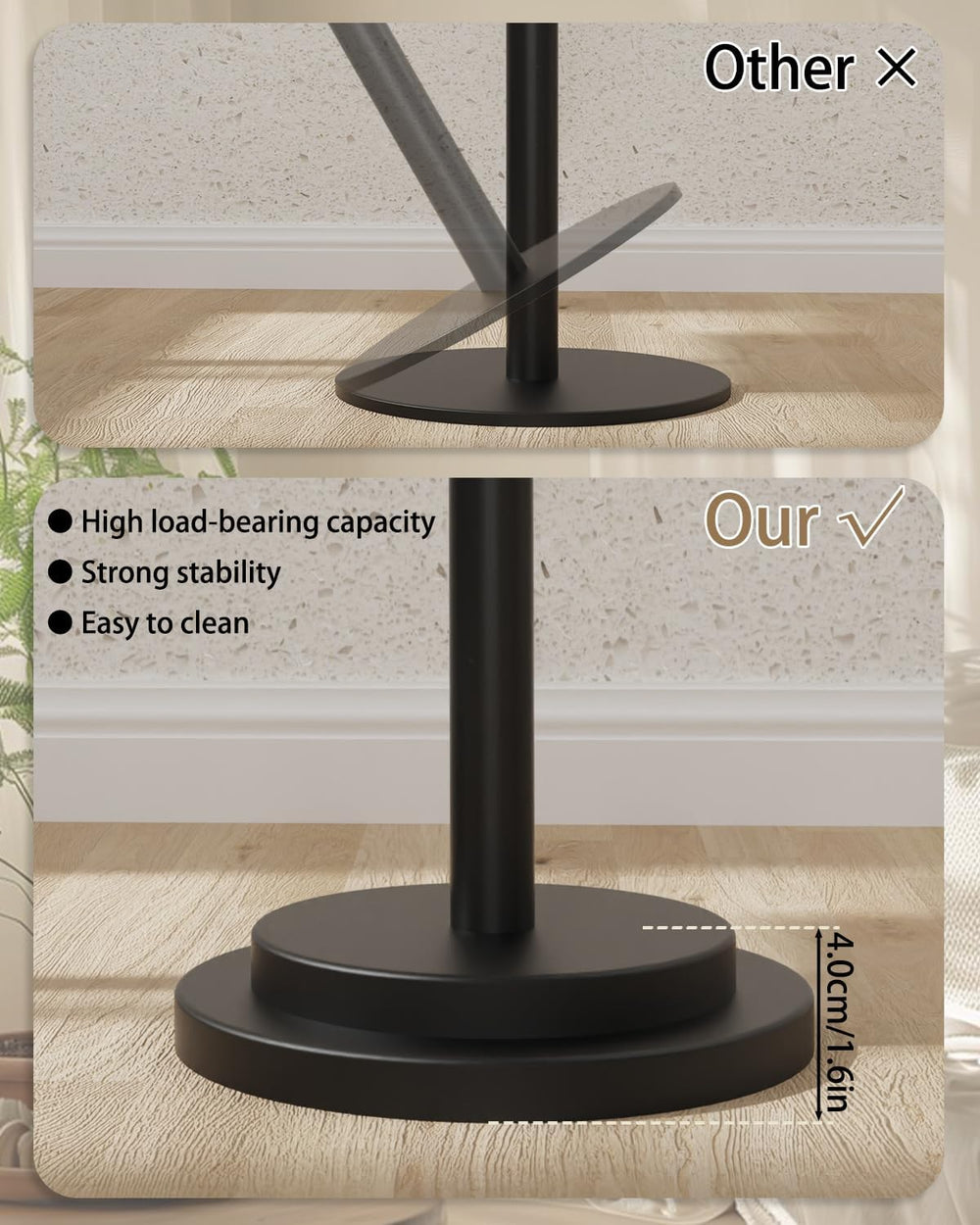 Small Side Table, Height Adjustable Nightstand, Square Indoor Metal Plant Sta...