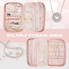 emissary Jewelry Organizer Case Travel Jewelry Storage Bag for Necklace, Earrings, Rings, Bracelet, Valentines Day Gifts, Earring Storage, Necklace Storage, Pouch Bag Accessories for Travel (Pink)