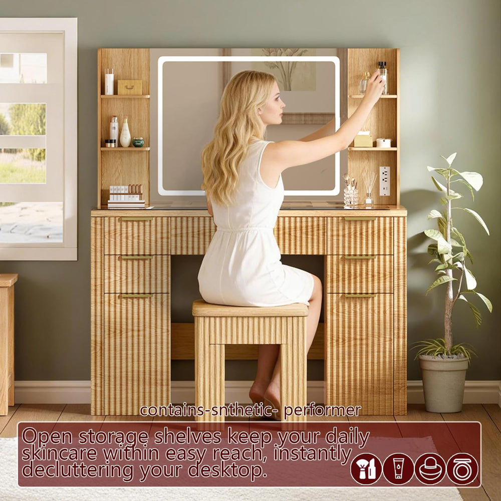 47.2" Fluted Makeup Vanity Desk with Large, 28.7" Mirror and Lights...