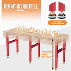 SPECRAFT 72" Red Adjustable Heavy Duty Workbench with 4 AC Outlet and 2 USB Ports Power Outlets, 6000 Lbs Capacity, Rubber Wood Top for Garage, Workshop, Office