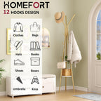 HOMEFORT Coat Rack, Coat Hanger Stand with 2 Shelves, Freestanding Hall Tree, Metal Hat Hanger with 12 Hooks for Clothes Hats and Scarves (Gold)