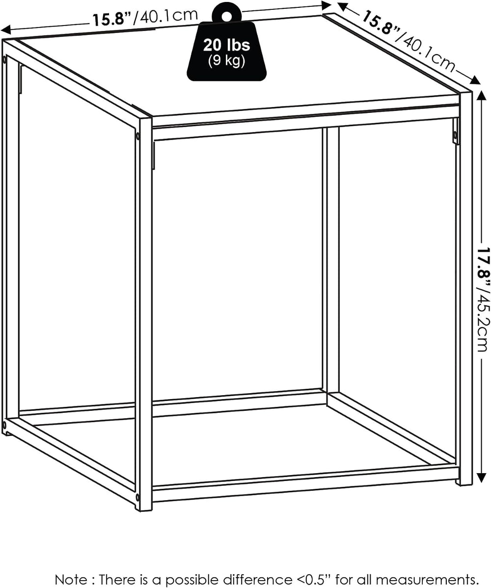 Furinno Camnus Side Table, White End Table with Metal Frame, Square Open Fram...