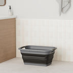 SAMMART 41L (10.8 gallon) Collapsible Plastic Laundry Basket - Foldable Pop Up Storage Container/Organizer - Portable Washing Tub - Space Saving Hamper/Basket, (Rectangular, Grey/Black)