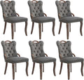 Grey Velvet Dining Chairs Set of 6，Modern Upholstered Dining Room Chairs with Tufted Back and Wood Accents, Curved Solid Wood Legs & Nailhead Trim, Sillas De Comedor Modernas 6