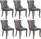 Grey Velvet Dining Chairs Set of 6，Modern Upholstered Dining Room Chairs with Tufted Back and Wood Accents, Curved Solid Wood Legs & Nailhead Trim, Sillas De Comedor Modernas 6