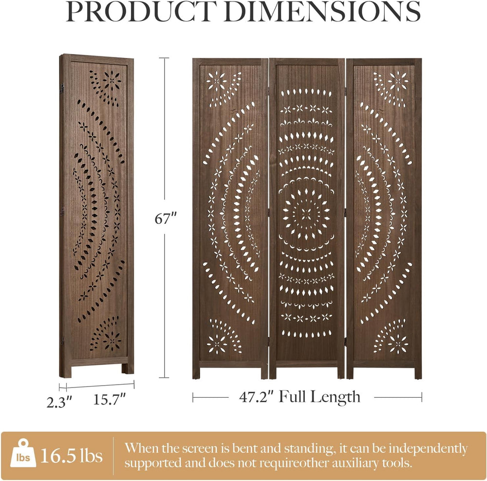 66.9Inch Folding Room Divider, 3 Panels Wood Carved Privacy Screens, Free Ass...