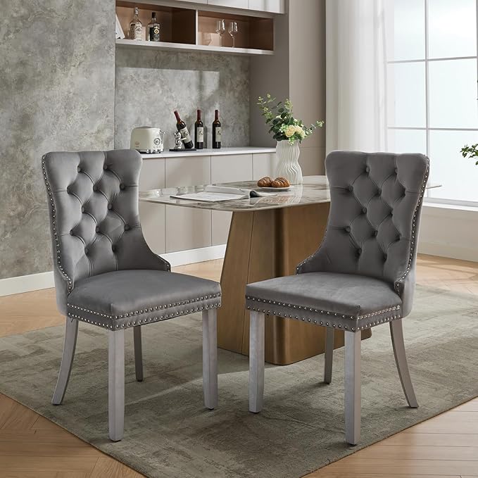 Velvet Dining Chairs Set of 2, High-end Tufted Upholstered Dining Chair with ...