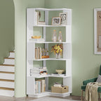 LITTLE TREE Corner Bookshelf, 64.9 Inch Tall Bookcase with Anti-Drop Panel, Modern Freestanding Corner Shelf Display Rack Storage Organizer for Home Office, Living Room, White