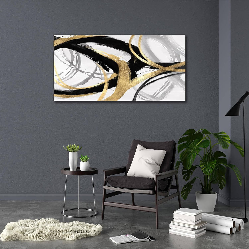 Kureful Gold Wall Decor - Black Canvas Wall Art for Living Room- Large Line A...