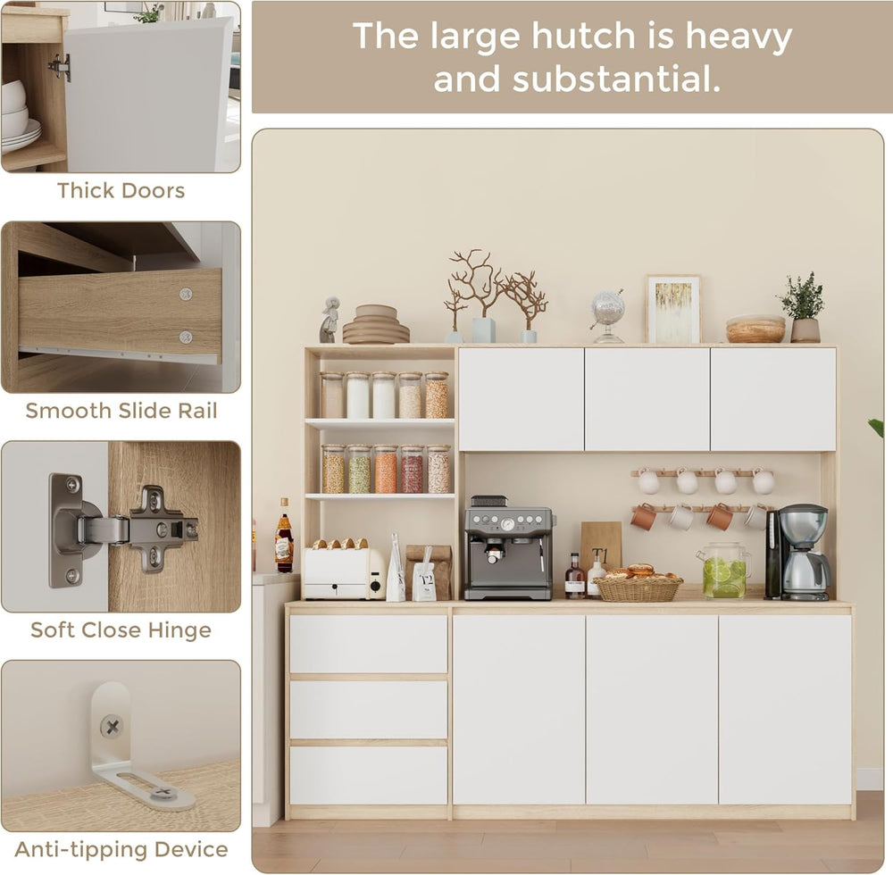 Bobve Large Kitchen Hutch Cabinet with Microwave Stand, Storage Cupboard Pant...