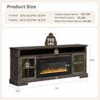 70" Farmhouse TV Stand with 36" Fireplace for TVs up to 80", Media Entertainment Center with Adjustable Shelves and Large Storage Cabinets, for Living Room, Gray & Black