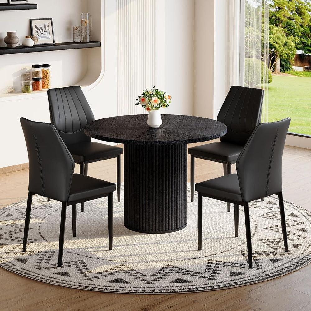 Round Dining Table Set for 4, Black Kitchen Table Set for 4 with 42''...