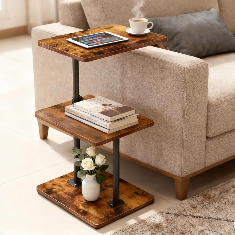 Swivel Side Table Adjustable Height, 3-Tier End Table with 360°Rotatable Tray...