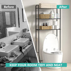 ASHLEYRIVER Over The Toilet Storage Rack, 3-Tier Storage Rack Toilet Adjustable Shelf Rack with Hooks & Roll Holder,Steel Black