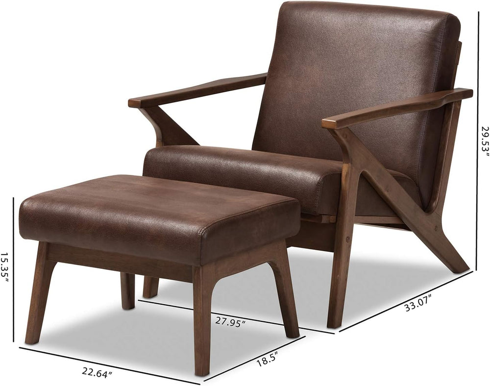 Baxton Studio Bianca Mid-Century Modern Walnut Wood Dark Brown Distressed Fau...