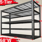 68" Wide Heavy Duty Garage Shelving Units, 5-Tier Deep Storage Shelves,Black Metal Garage Shelves,Steel Shelf,Large Storage Rack,Industrial Shelving for Shop, 68" W x 24" D x 84" H