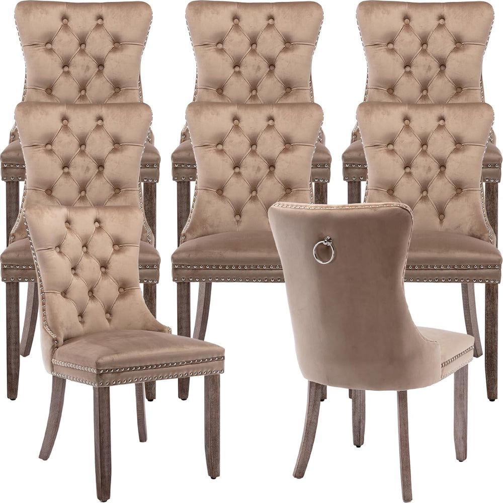 Espresso Brown Mid Century Modern Dining Chairs Set of 8, Velvet Upholstered ...