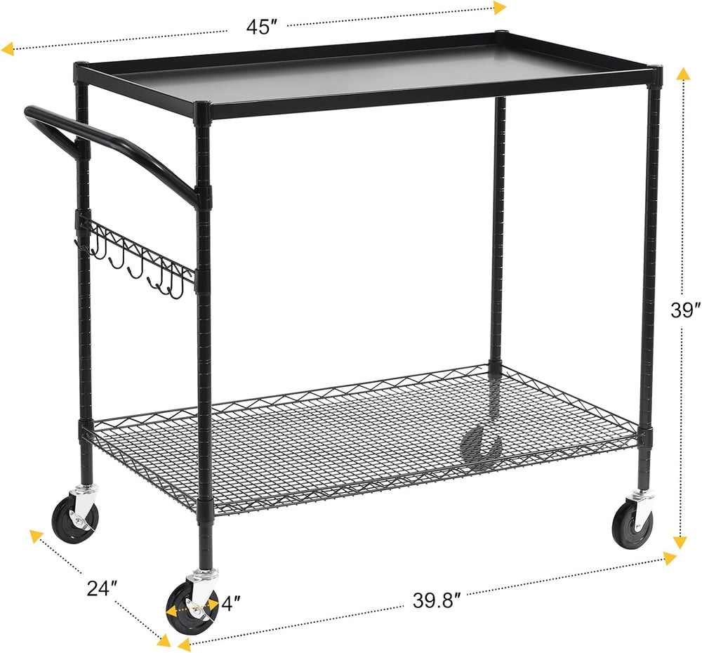 WDT 2-Tier Utility Cart with Wheels, Metal Cart with 1000LBS Capacity, NSF He...
