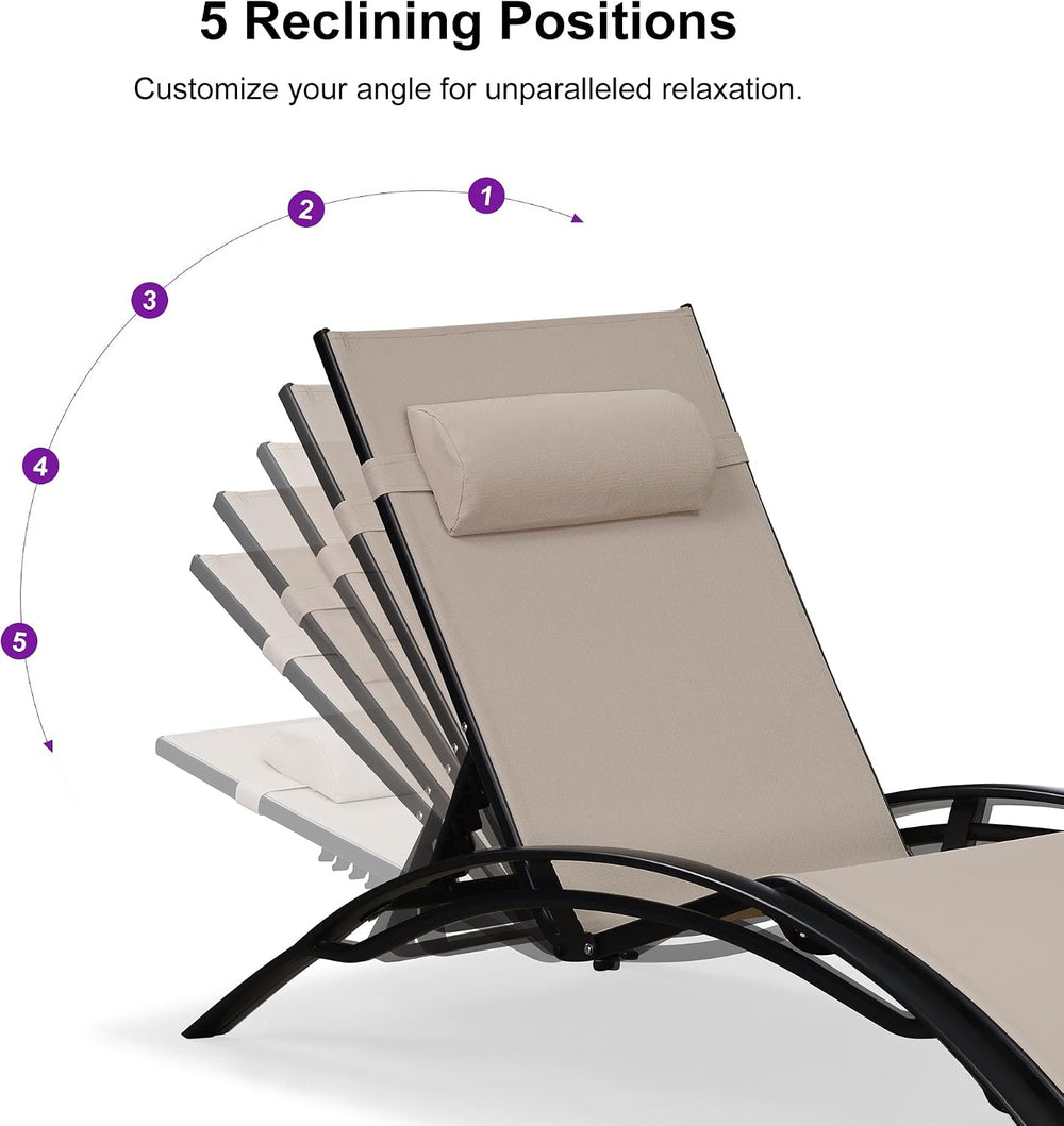 PURPLE LEAF Oversized Pool Chaise Lounge Set Outdoor Lounger Chair, Beige