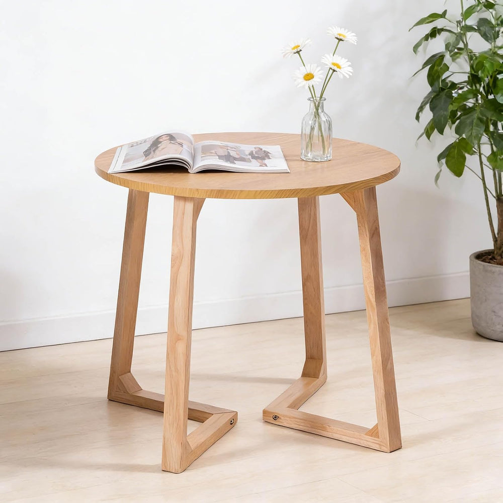 24" Round Side Table - Mid-Century Modern End Table with V-Shaped Legs, ...