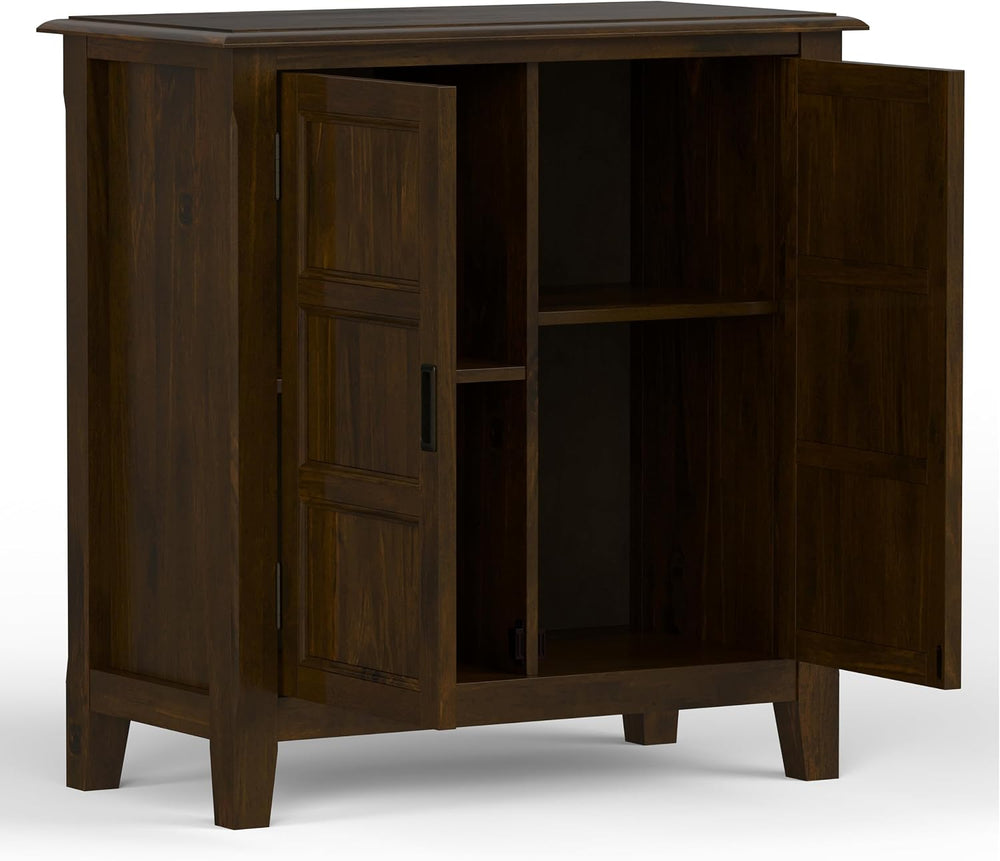 SIMPLIHOME Burlington 30" Wide Solid Wood Cabinet in Mahogany Brown