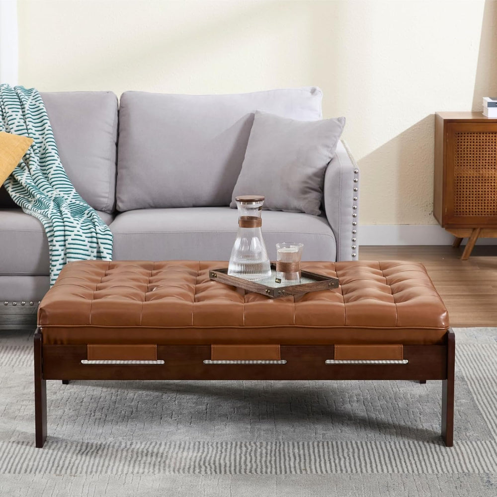 chairus 47.75" Large Rectangle Ottoman Coffee Table, Tufted Faux Leather...