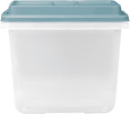 Hefty HI-RISE 32 Qt Stackable Storage Bins with Lids – 6 Pack Clear Plastic Under Bed Storage Containers, Shoe Organizer Boxes with XL Lid-Locking Latches, Comfort-Grip Handles, Durable Double Rim