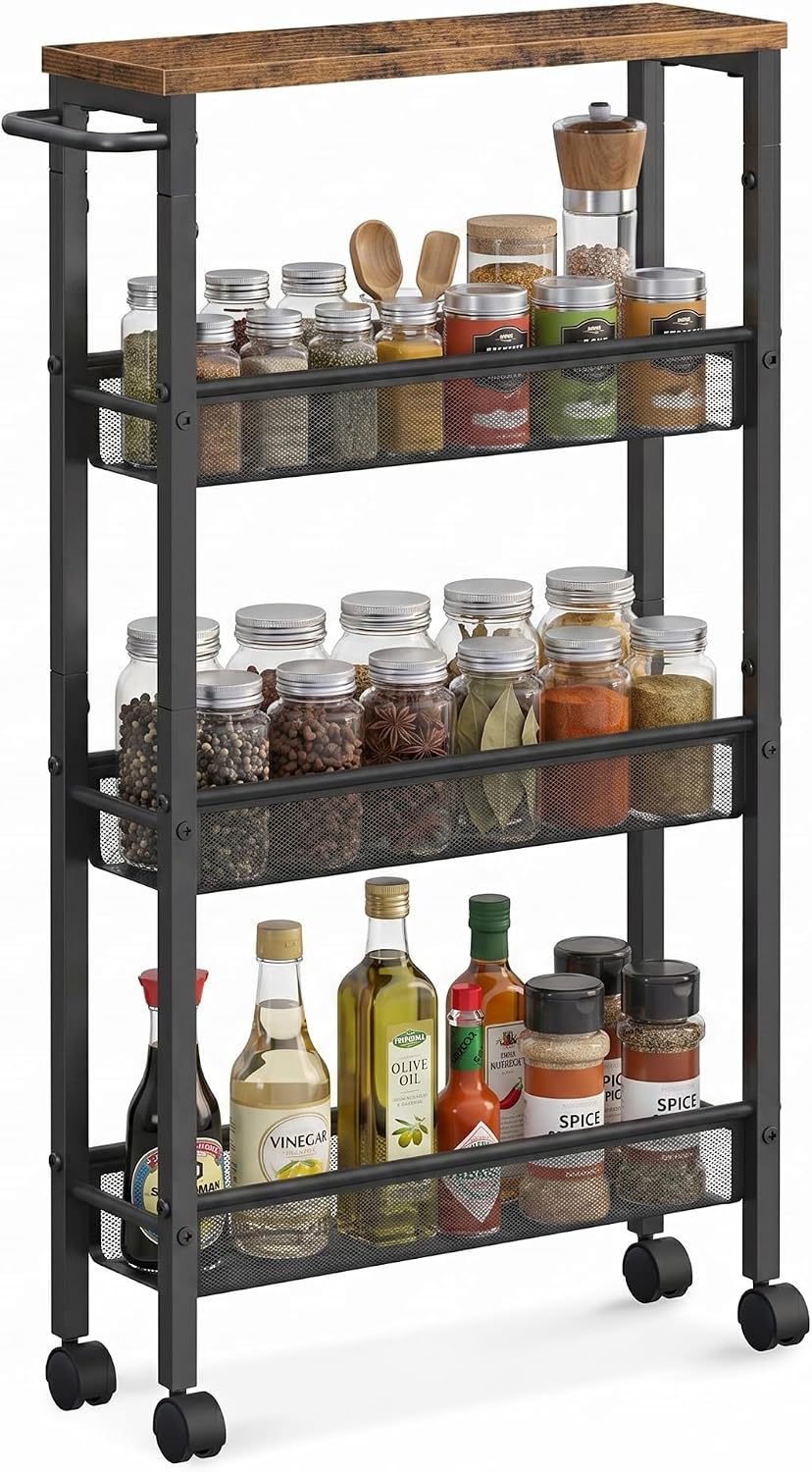 SONGMICS HOME Slim Rolling Cart, 4-Tier Storage Cart with Wheels and Handle, ...