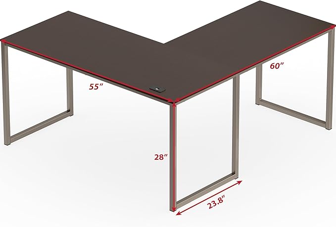 SHW Mission 55 x 60 Inches L-Shape Home Office Computer Desk, Espresso