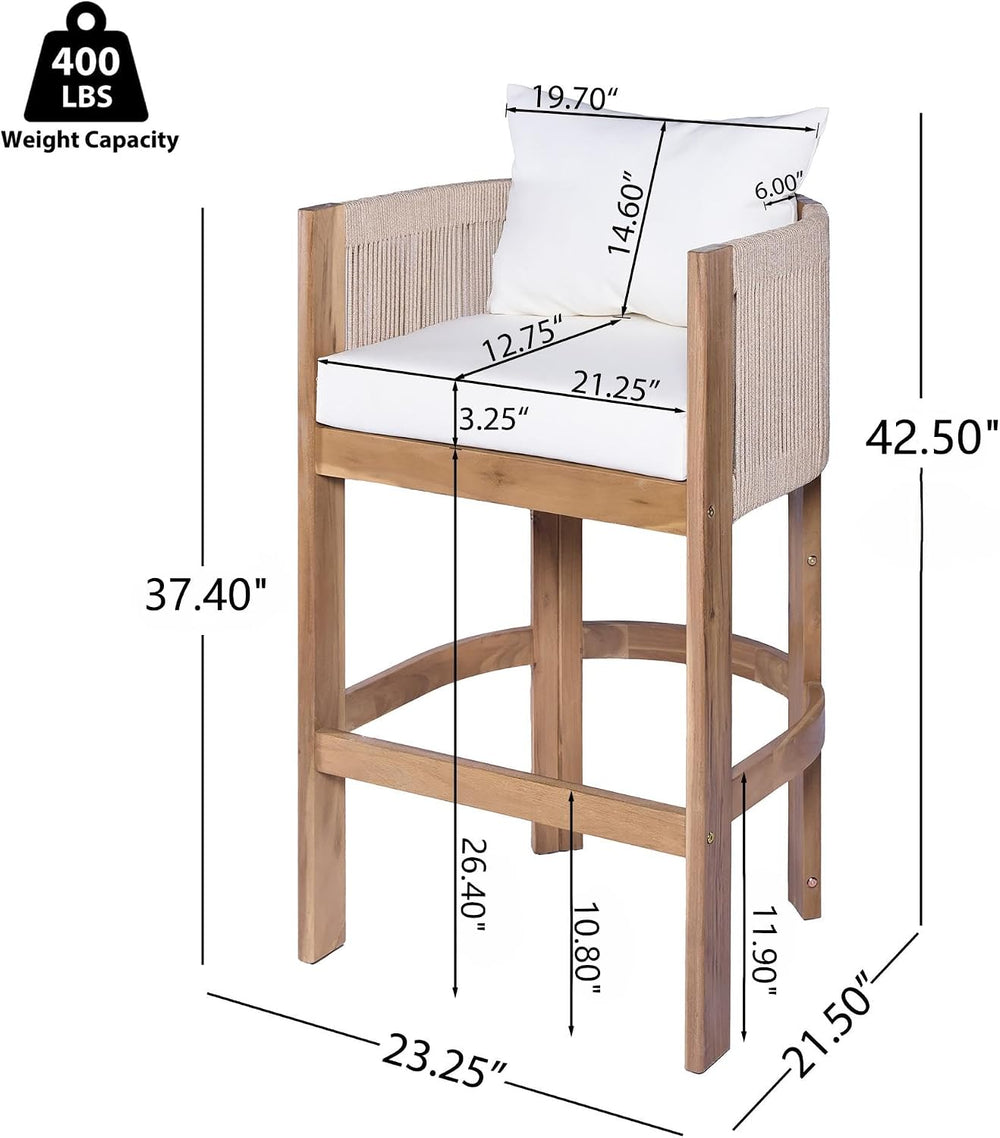 Merax Outdoor Bar Stools Set of 4, Rope Rattan Patio Barstools with Footrest ...