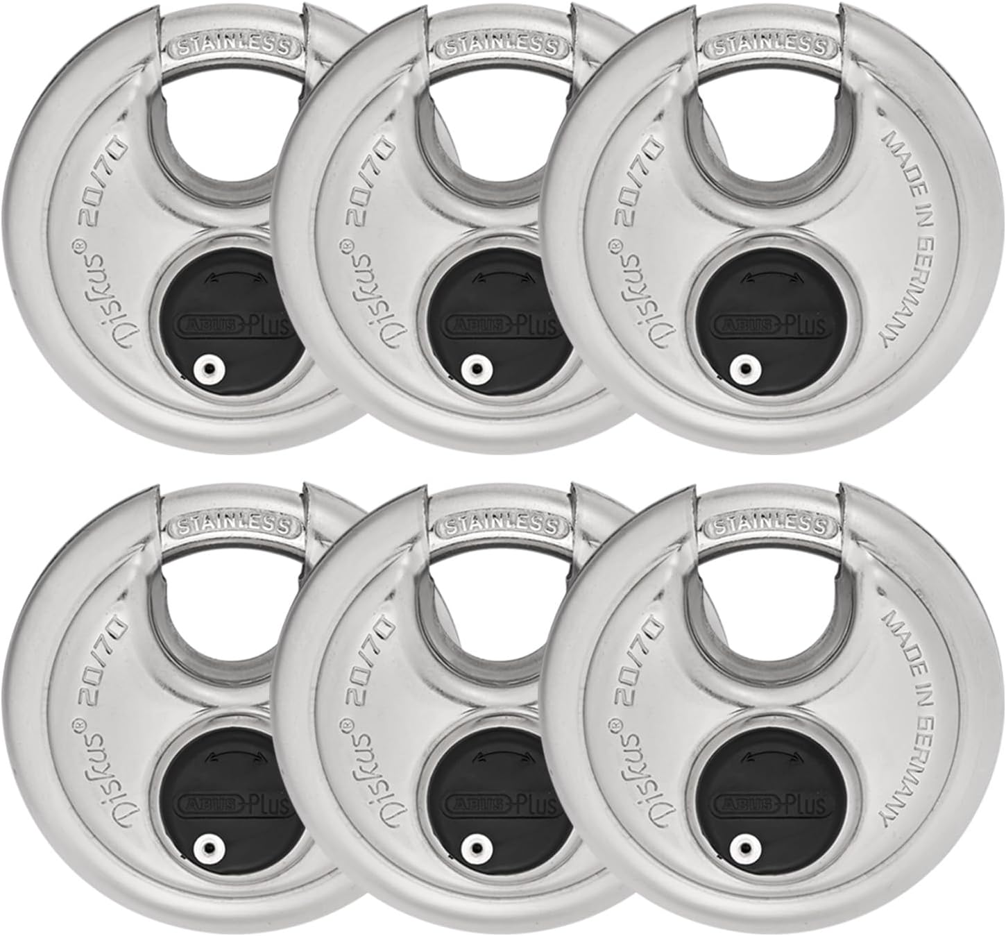 ABUS 20/70 6 Pack Heavy Duty Diskus Storage Padlock with 2 Keys for Storage, Outdoor, Commercial, 2.75in (70mm) Wide, Keyed Alike 161262