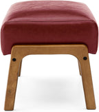 Glitzhome Foot Stool Ottoman, Modern Leatherette Sofa Stool Vanity Chair with Rubber Wood Frame, Footrest Ottoman Bench for Living Room, Entryway, Wine Red