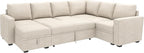 HONBAY Modular Sectional Sleeper Sofa with Pull Out Bed, U Shaped Sectional Couch with Storage Ottoman, Sleeper Sectional Couches for Living Room, Beige