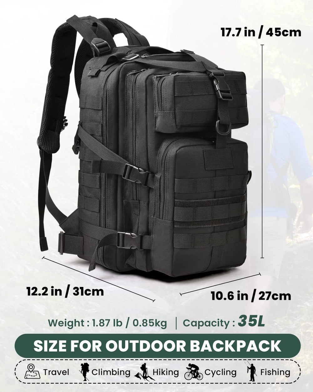 Vihir Multi-Purpose Military Tactical Backpack for Hiking, Everyday Use, Emer...