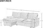 96.1 Inch L-Shaped Convertible Sectional Sleeper Sofa with Pull Out Bed, Storage Bags and 2 Hidden Cup Holders on Arms, Upholstered Corner Couch for Living Room Office Apartment, Gray