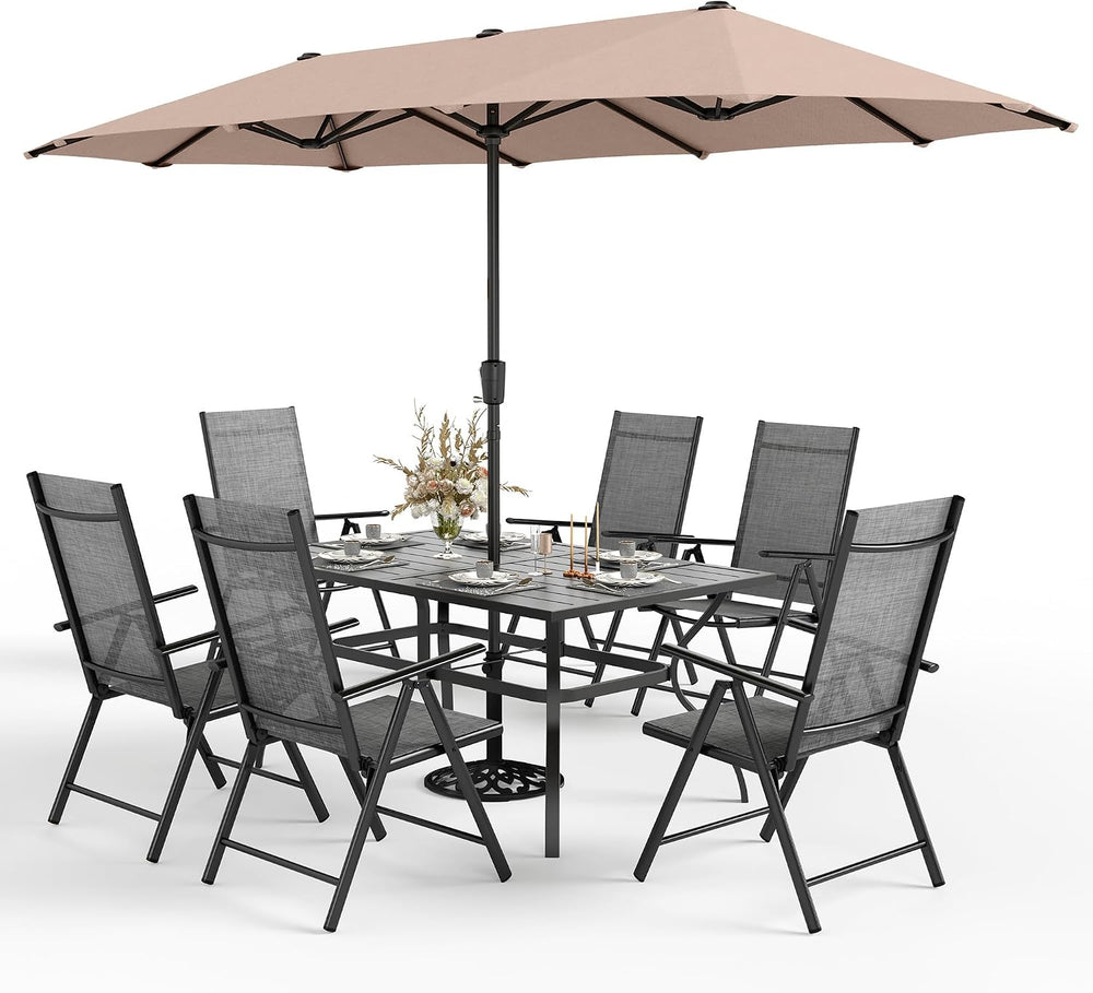 Sophia & William Patio Dining Set for 6 w/Folding Chairs & Beige Umbr...