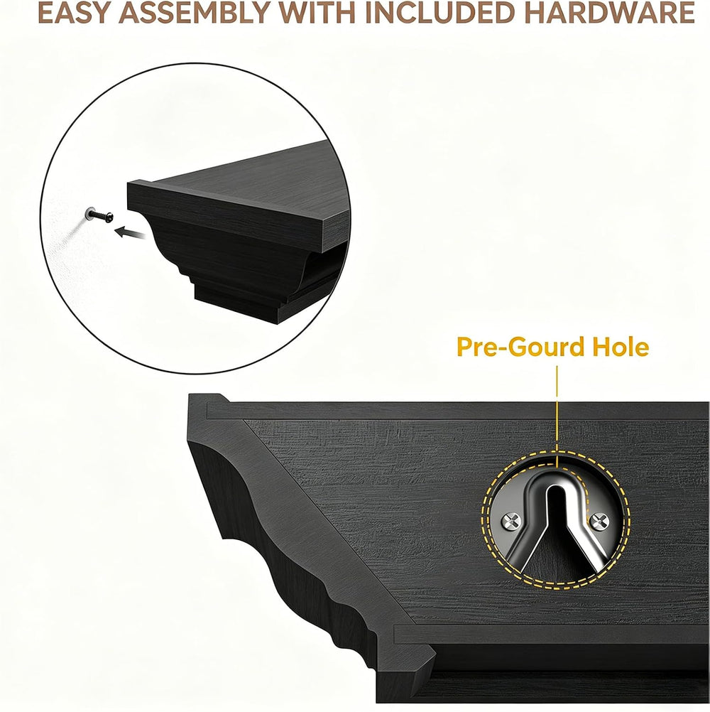 SRIWATANA 24 Inch Floating Shelves for Wall, Black Wood Wall Shelf Set of 4