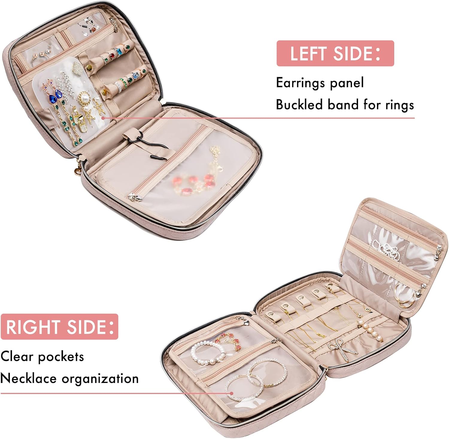 SFYBYHEART Travel Jewelry Organizer Case, Jewelry Travel Bags for Women, Large Capacity Travel Jewelry Case for Tangle-Free Earrings, Necklaces, Rings Storage, Travel Accessories, Pink.…