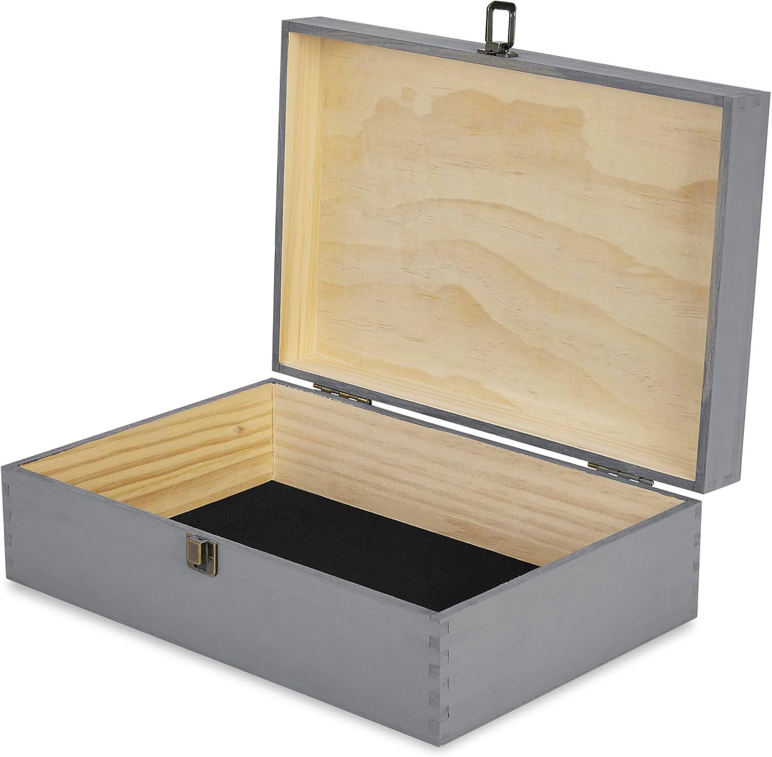 makerflo XL Grey Pine Wood Memory Box with Black Felt Inside, Hinged with Clasp, Keepsake Wooden Box Ideal for Craft and Personalization (Laser Engraving, Epoxy, UV DTF, and Vinyl) – Pack of 1