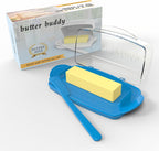 Blue Butter Dishes with Lid for Countertop Refrigerator, Clear Butter Dish Plastic Flip Top Lid Butter Container with Spreader, Non-Slip Bottom Butter Holder Keeper (Transparent Cover Blue)