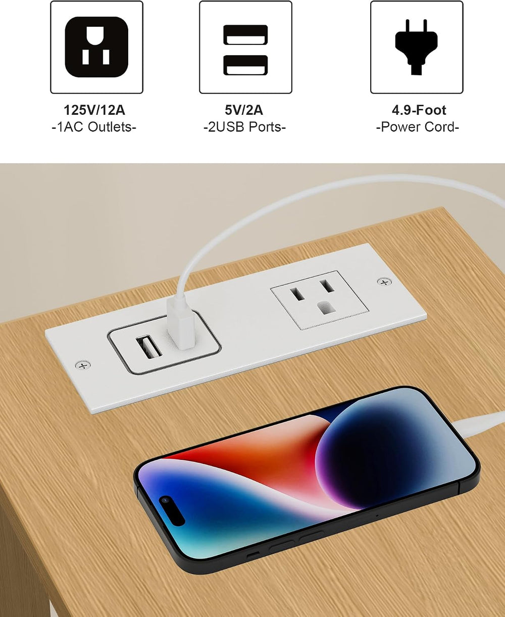 TUTOTAK Small End Table with Charging Station, Narrow Side Table with USB Por...